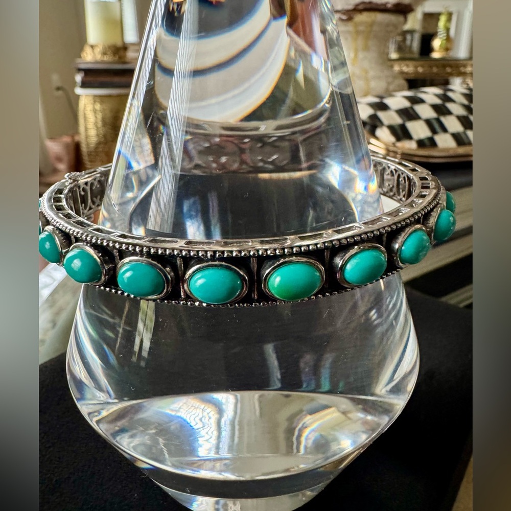 KHR Jewels Tourquoise And Silver India Bangle 8”
